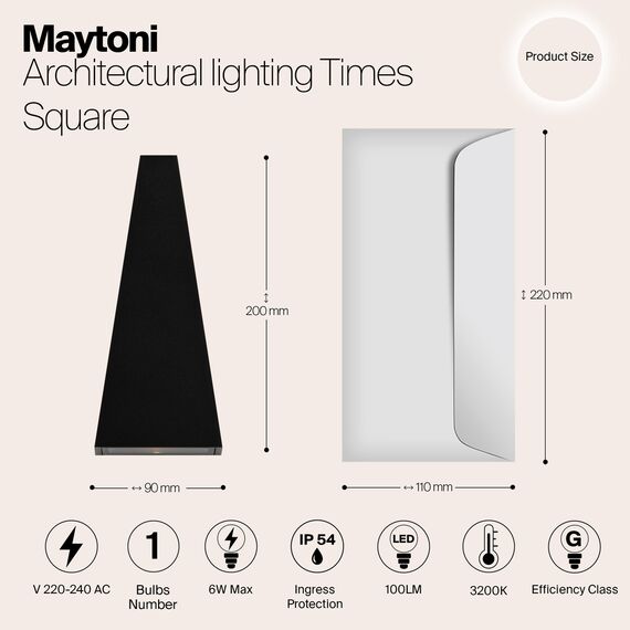 Фасаден аплик черен Times Square Maytoni O580WL-L6B 6W IP54 | Osvetlenieto.bg