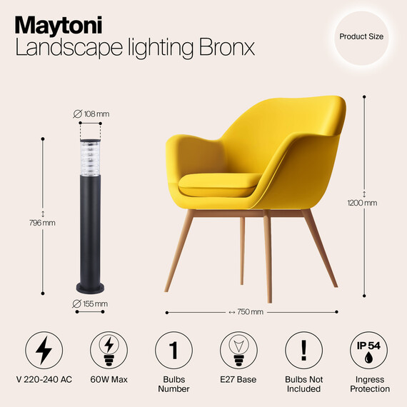Градинска лампа Bronx Maytoni O576FL-01B 1xE27 IP54 | Osvetlenieto.bg