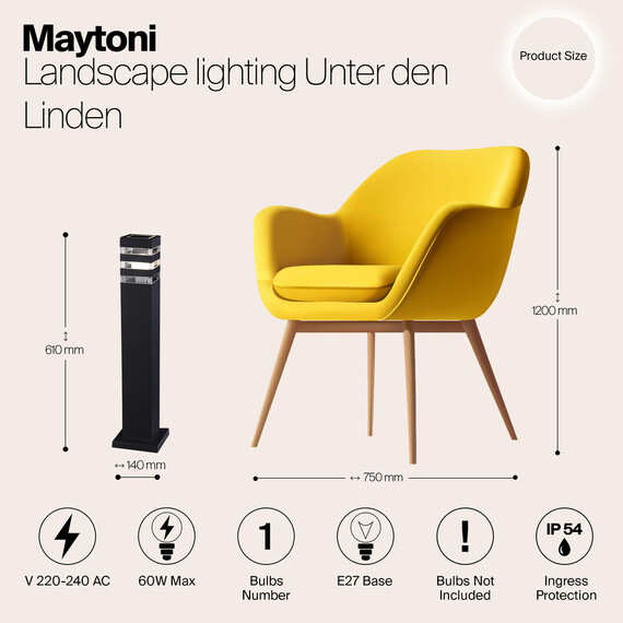 Градинска лампа Unter den Linden Maytoni O578FL-01B 1xE27 IP54 | Osvetlenieto.bg