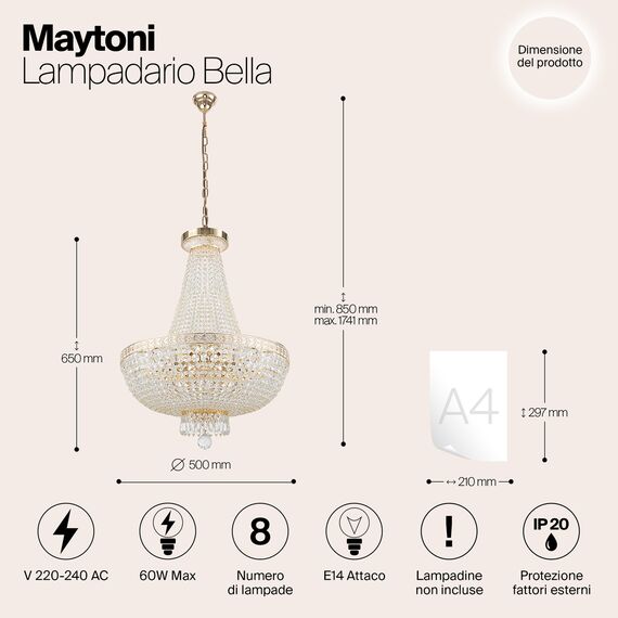 Кристален полилей Bella Maytoni DIA750-TT50-WG 8xE14 | Osvetlenieto.bg Кристален полилей Bella Maytoni DIA750-TT50-WG 8xE14 | Osvetlenieto.bg