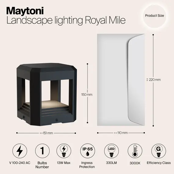 LED Градински фенер Royal Mile O019FL-L13GR3K Maytoni 13W 3000K | Osvetlenieto.bg