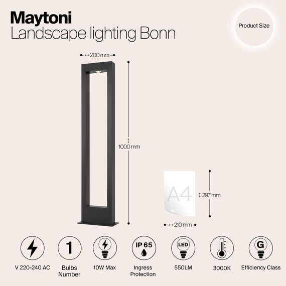 LED Градински стълб Bonn O425FL-L10GF Maytoni 10W 3000K IP65 | Osvetlenieto.bg LED Градински стълб Bonn O425FL-L10GF Maytoni 10W 3000K IP65 | Osvetlenieto.bg