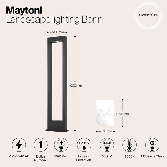 LED Градински стълб Bonn O425FL-L10GF Maytoni 10W 3000K IP65 | Osvetlenieto.bg