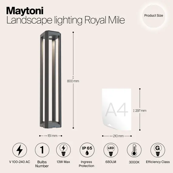 LED Градински стълб Royal Mile O019FL-L12GR3K Mytoni 13W 3000K | Osvetlenieto.bg
