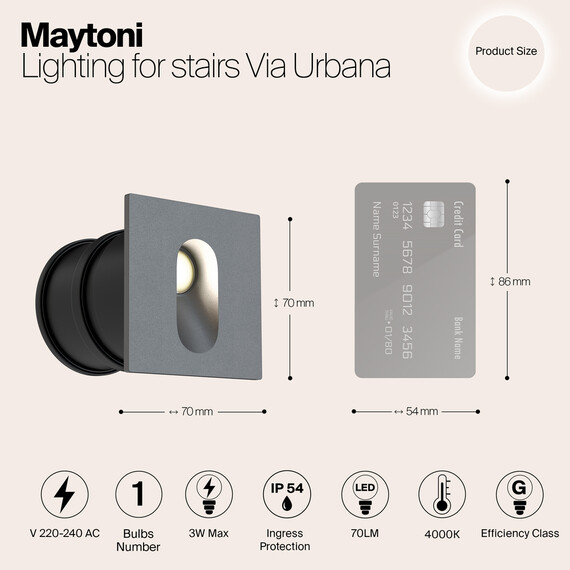 LED Осветител за вграждане в стена Via Urbana O022-L3GR Maytoni 3W 4000K IP54 | Osvetlenieto.bg
