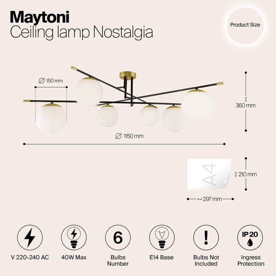Модерен плафон Nostalgia MOD048CL-06G Maytoni 6xE14 | Osvetlenieto.bg