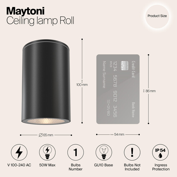 Външна лампа Roll O307CL-01B Maytoni 1xGU10 IP54 | Osvetlenieto.bg