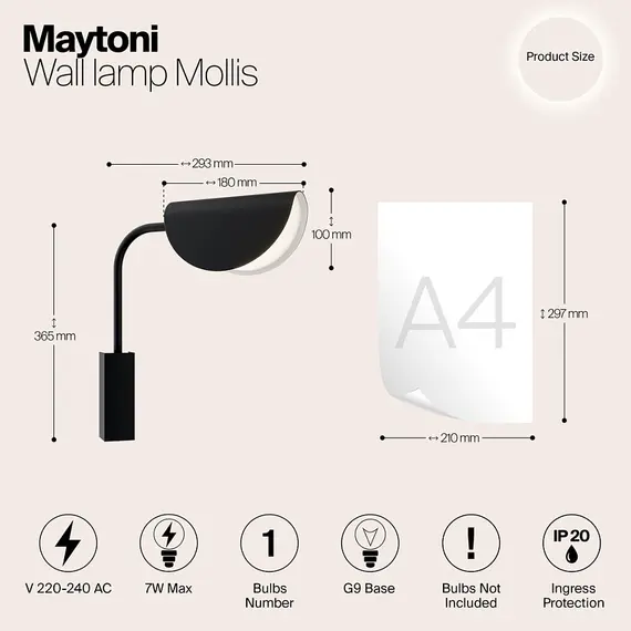 Аплик Mollis MOD126WL-01B Maytoni 1xG9 | Osvetlenieto.bg