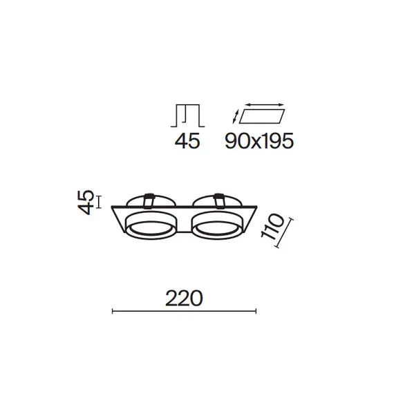 Двойна луна за вграждане Hoop DL086-02-GX53-SQ-B Maytoni 2xGX53 | Osvetlenieto.bg