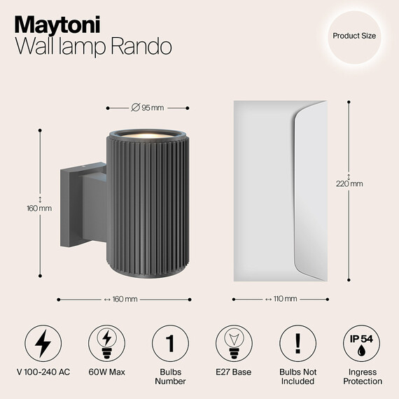 Фасаден аплик Rando O419WL-01GR Maytoni 1xE27 IP54 | Osvetlenieto.bg