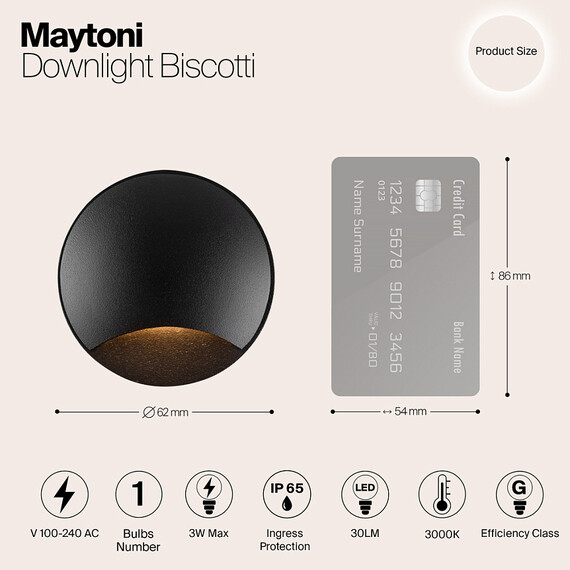 LED Осветител за вграждане в стена черен Biscotti O035-L3B3K Maytoni 3W 3000K IP65 | Osvetlenieto.bg