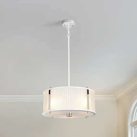 Полилей Corona 3xE27 White Satin Painted Polished Nickel Elstead Lighting DL-CORONA-3P-WPN | Osvetlenieto.bg