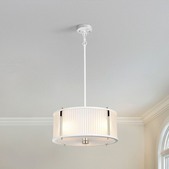 Полилей Corona 3xE27 White Satin Painted Polished Nickel Elstead Lighting DL-CORONA-3P-WPN | Osvetlenieto.bg