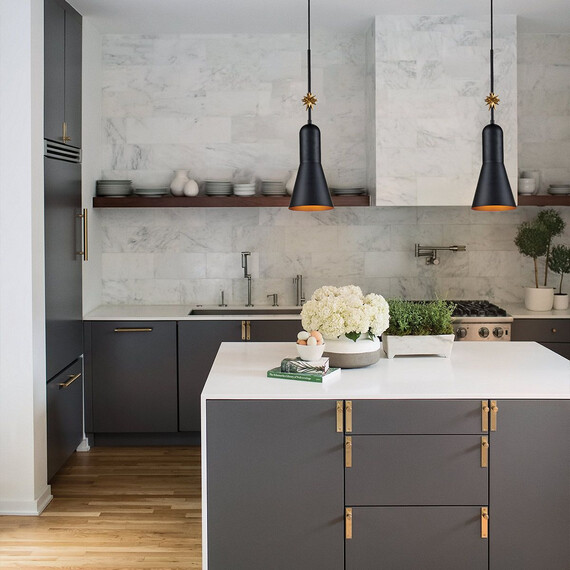 Пендел Etoile 1xE27 Medium Matte Black and Gold Leaf Elstead Lighting ETOILE-P-M-MB | Osvetlenieto.bg