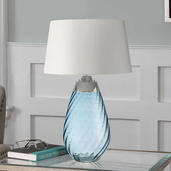 Настолна лампа Lena 2 Light Large Blue-tinted Glass  Off-White Shade Elstead Lighting LENA-TL-L-BLUE-OWSS | Osvetlenieto.bg