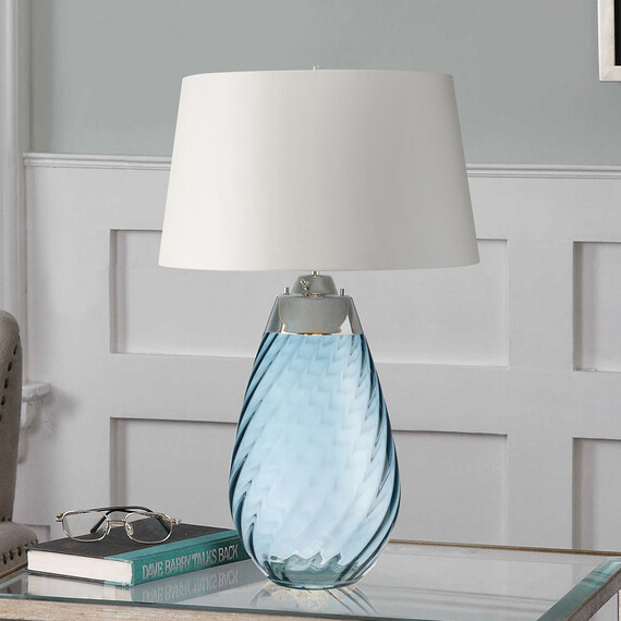 Настолна лампа Lena 2 Light Large Blue-tinted Glass  Off-White Shade Elstead Lighting LENA-TL-L-BLUE-OWSS | Osvetlenieto.bg