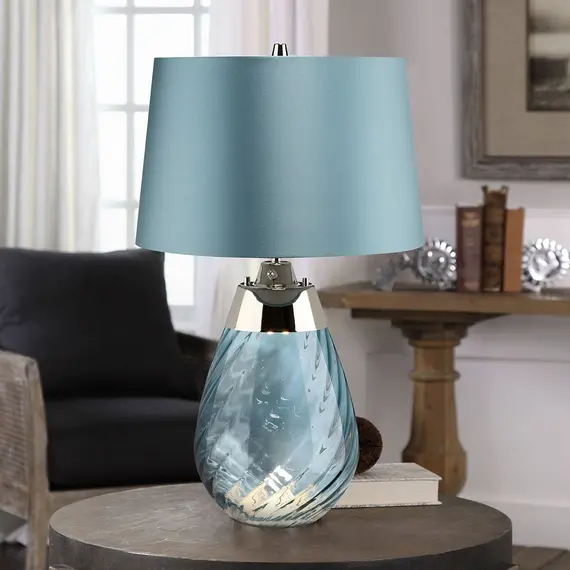 Настолна лампа Lena 2 Light Small Blue-tinted Glass  Duck Egg Blue Shade Elstead Lighting LENA-TL-S-BLUE | Osvetlenieto.bg