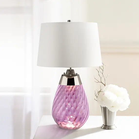 Настолна лампа Lena 2 Light Small Plum-tinted Glass  Off-White Shade Elstead Lighting LENA-TL-S-PLUM-OWSS | Osvetlenieto.bg