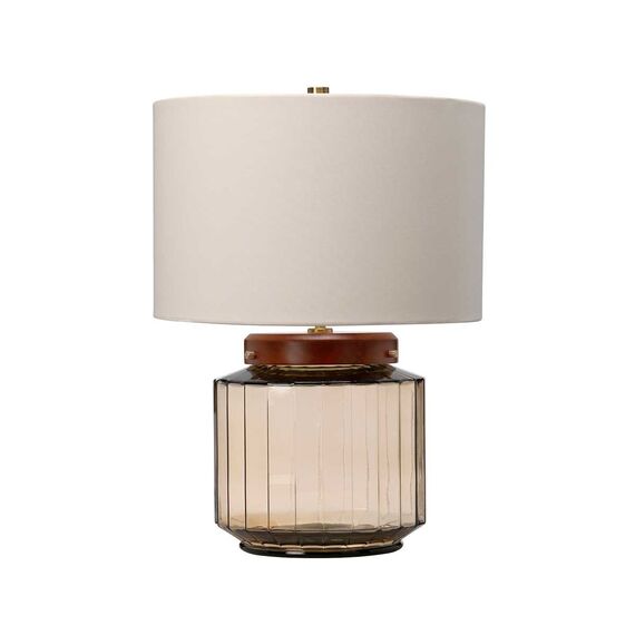 Настолна лампа Luga 1xE27 Metalwork Aged Brass - Glassware Smoke - Wood Dark Stained Elstead Lighting LUGA-TL-SMOKE | Osvetlenieto.bg
