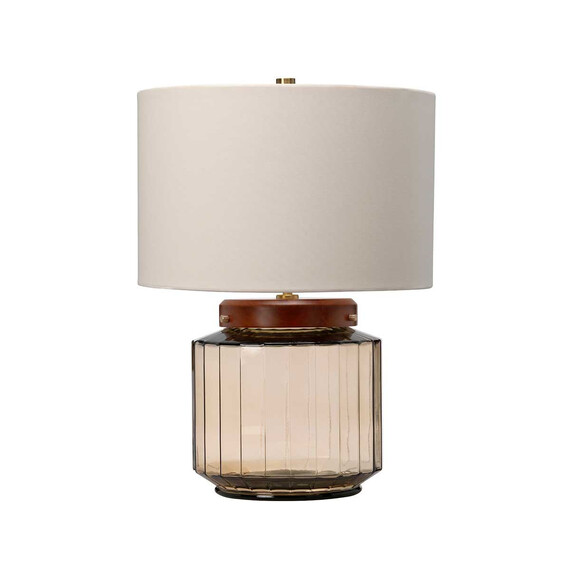 Настолна лампа Luga 1xE27 Metalwork Aged Brass - Glassware Smoke - Wood Dark Stained Elstead Lighting LUGA-TL-SMOKE | Osvetlenieto.bg
