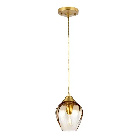 Пендел Tiber 1xE27 Brushed Brass Amber Glass Elstead Lighting TIBER-P-AMBER | Osvetlenieto.bg