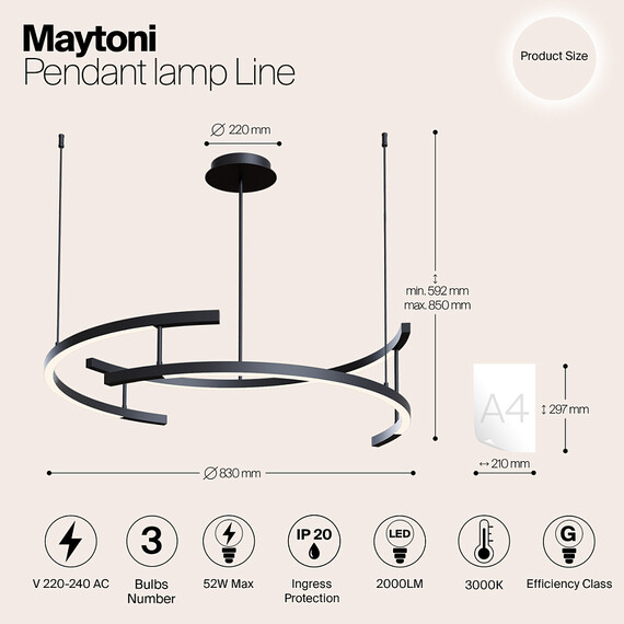 LED Полилей Line MOD054PL-L52B3K Maytoni 52W 3000K | Osvetlenieto.bg