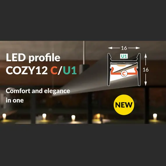 Черен LED профил COZY12 C/U1 2000 открит монтаж | Osvetlenieto.bg