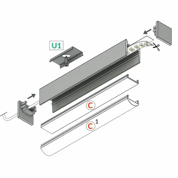 Черен LED профил COZY12 C/U1 2000 открит монтаж | Osvetlenieto.bg