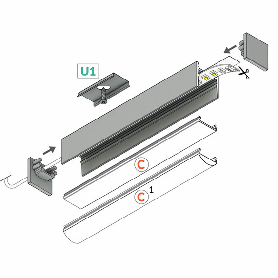 Черен LED профил COZY12 C/U1 2000 открит монтаж | Osvetlenieto.bg