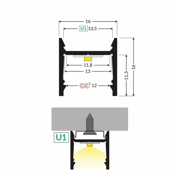 Черен LED профил  LEVEL12 C/U1 2000 открит монтаж | Osvetlenieto.bg
