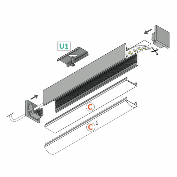 Черен LED профил  LEVEL12 C/U1 2000 открит монтаж | Osvetlenieto.bg