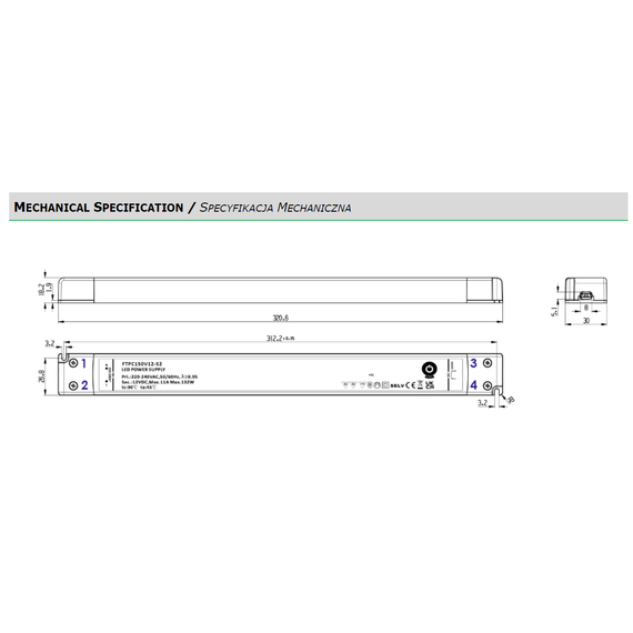 LED Захранване POS 150W 48V/3.17A CV FTPC150V48-S2 | Osvetlenieto.bg