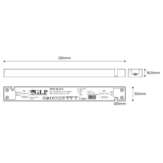 LED захранване SLIM 30W 12V GLP GTPC-30-12-S | Osvetlenieto.bg